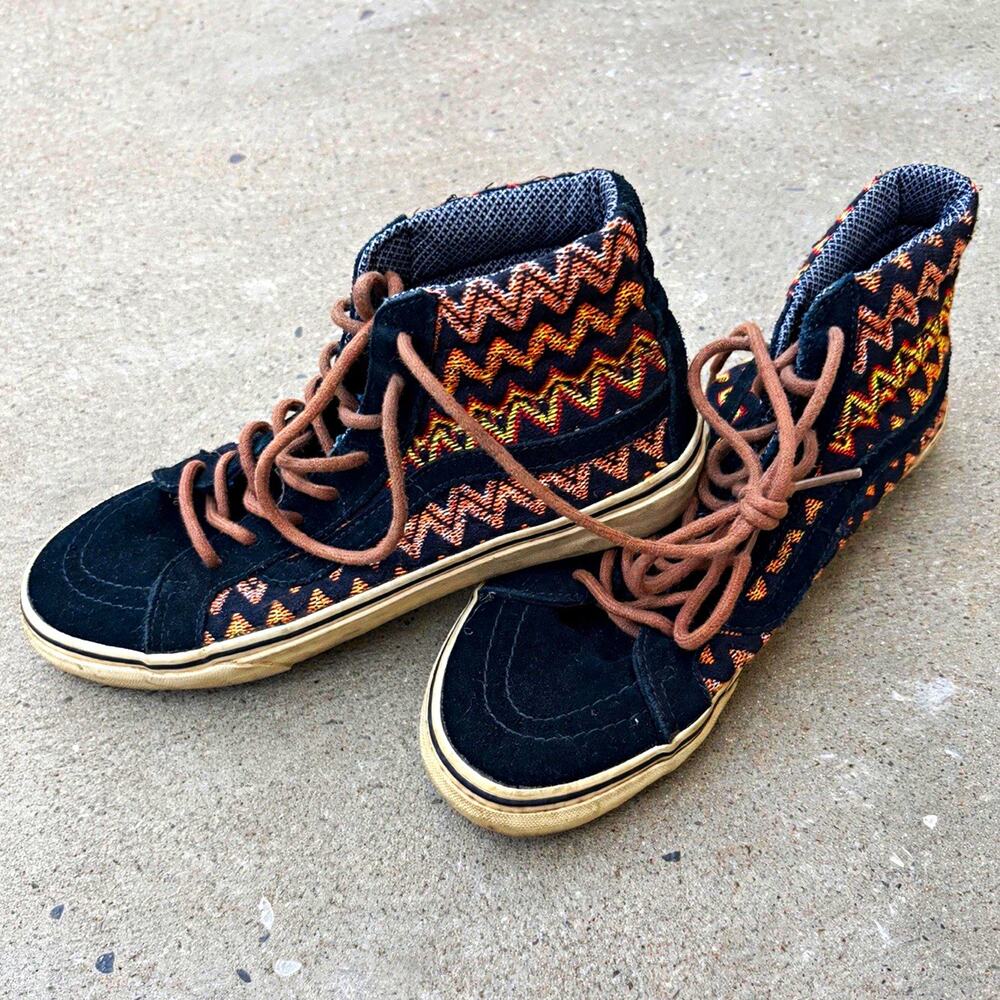 Thrashed Vans California Sk8-Hi Black Aztec Tribal High Top Sneakers Mens 7